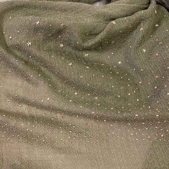 Olive green gold star and sequin scarf - Picture 2 of 2